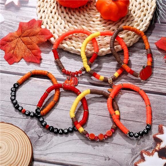Fall Bracelets for Women – Adjustable Beaded Heishi Stack - Picture 6 of 8